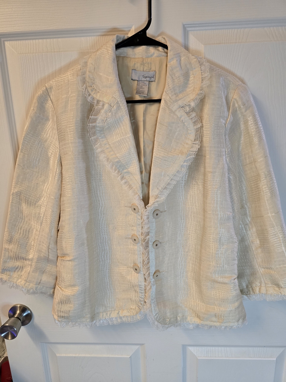Sag Harbor Cream Ruffle-Trim Button Front Jacket